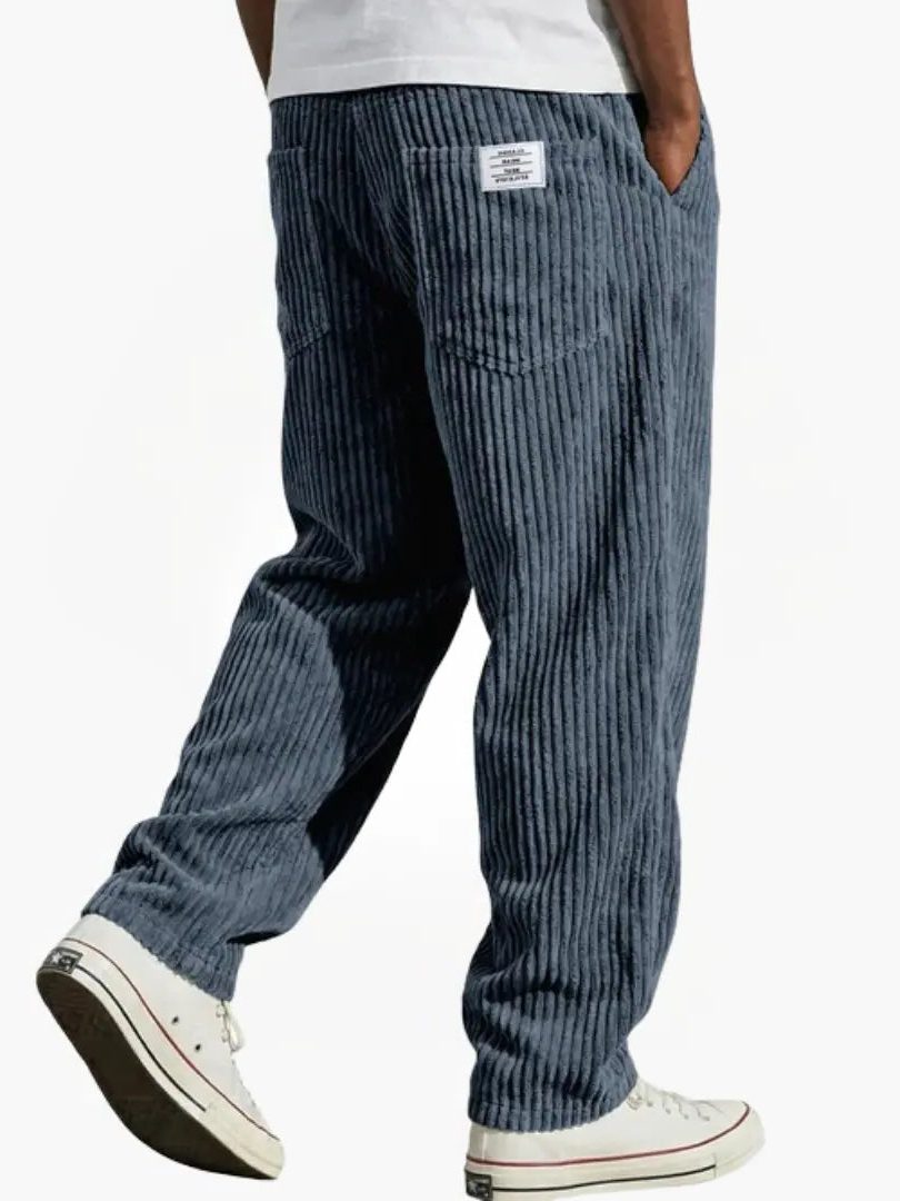 Relaxed Fit Corduroy Trousers for Men - Blue