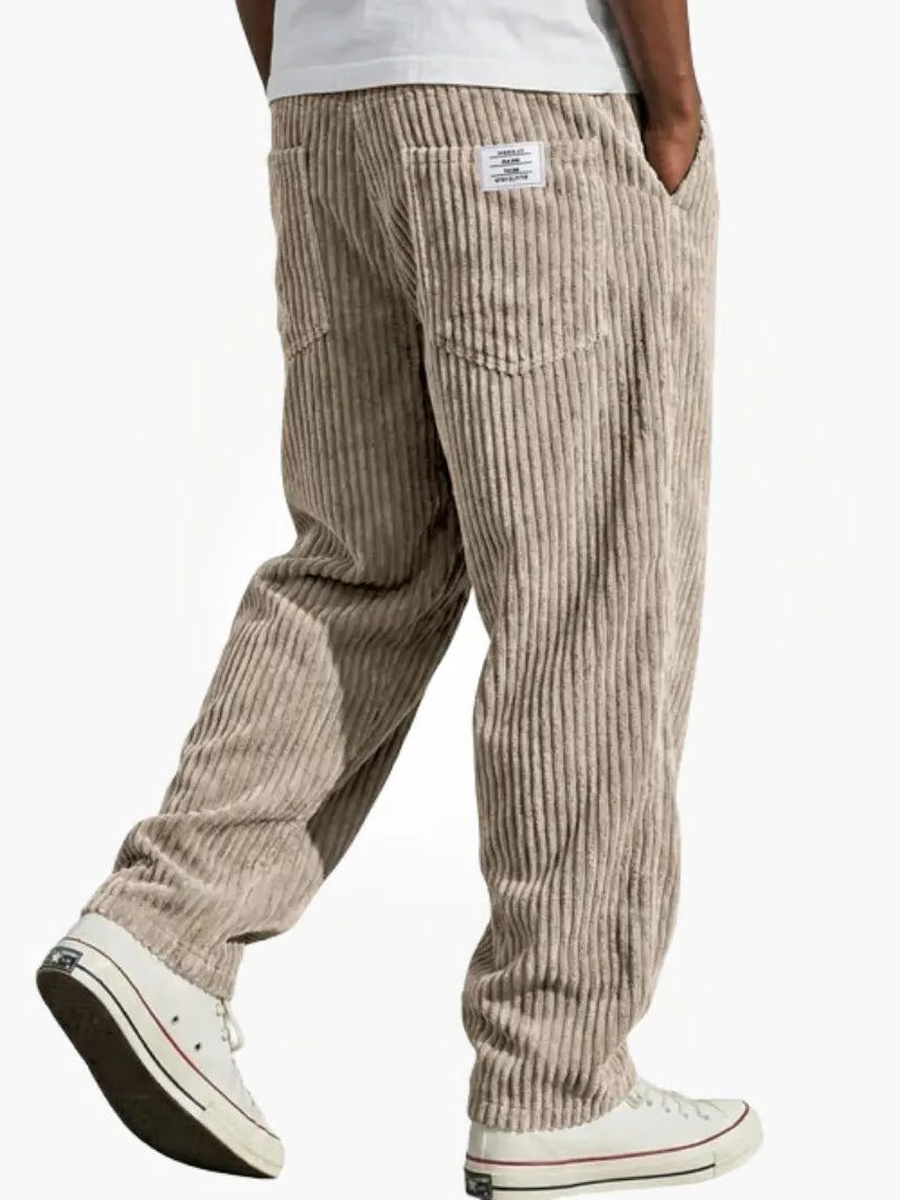 Relaxed Fit Corduroy Trousers for Men - Khaki