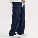 Corduroy Cargo Trousers with Relaxed Fit for Men - Navy