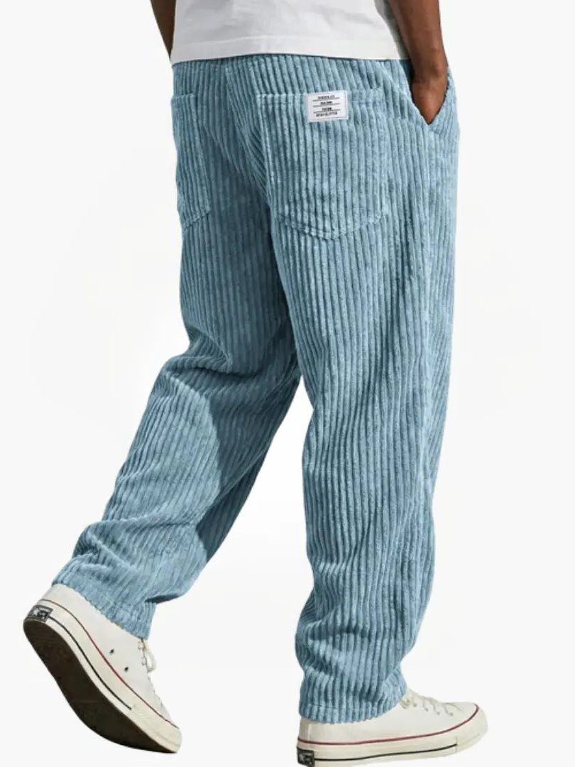 Relaxed Fit Corduroy Trousers for Men - Light Blue