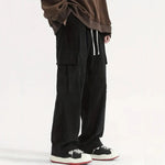 Corduroy Cargo Trousers with Relaxed Fit for Men - Black