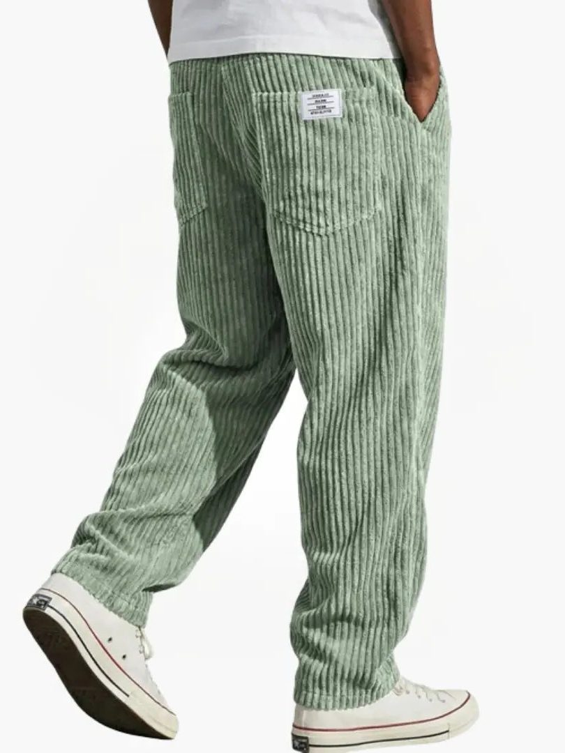 Relaxed Fit Corduroy Trousers for Men - Light Green