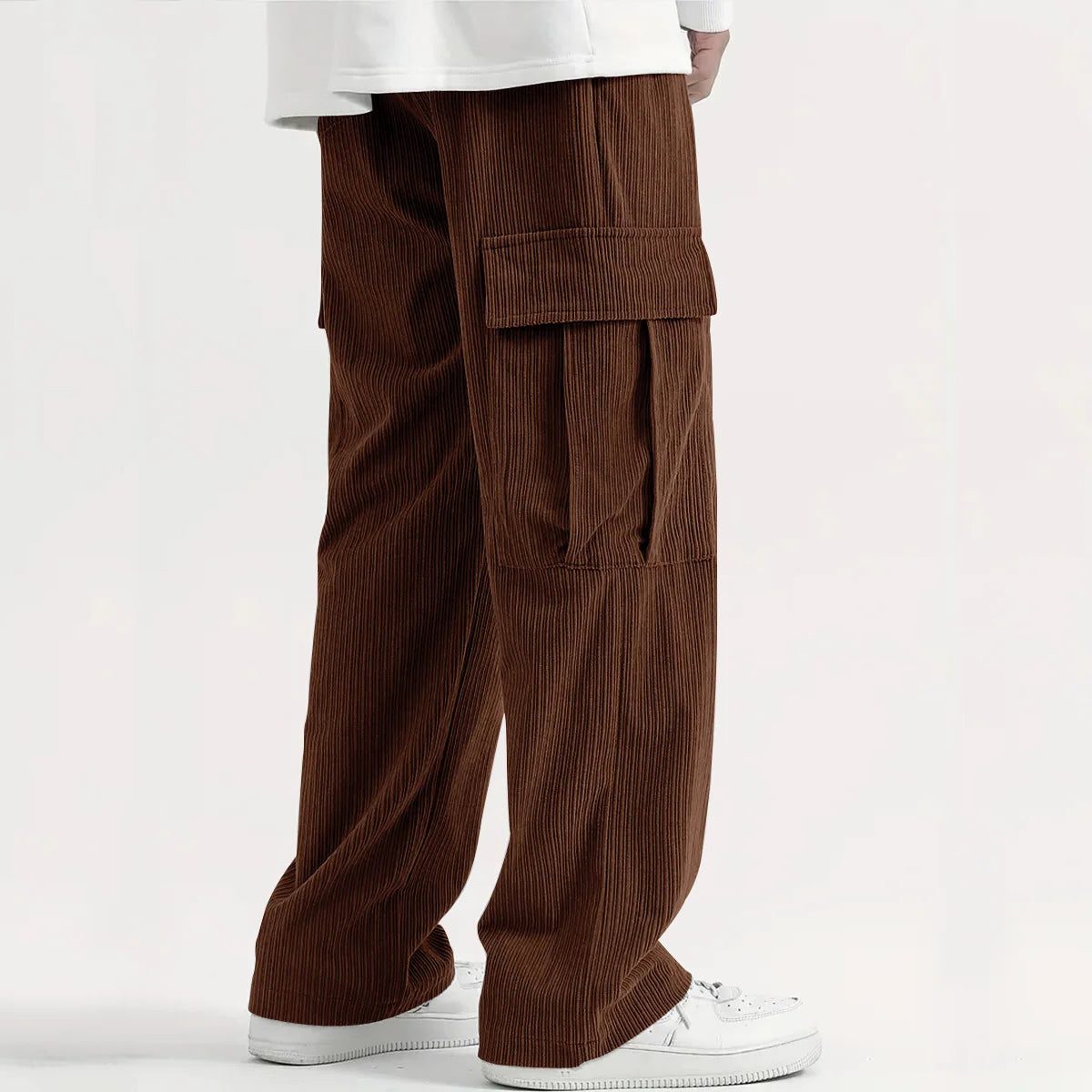 Corduroy Cargo Trousers with Relaxed Fit for Men - View 7