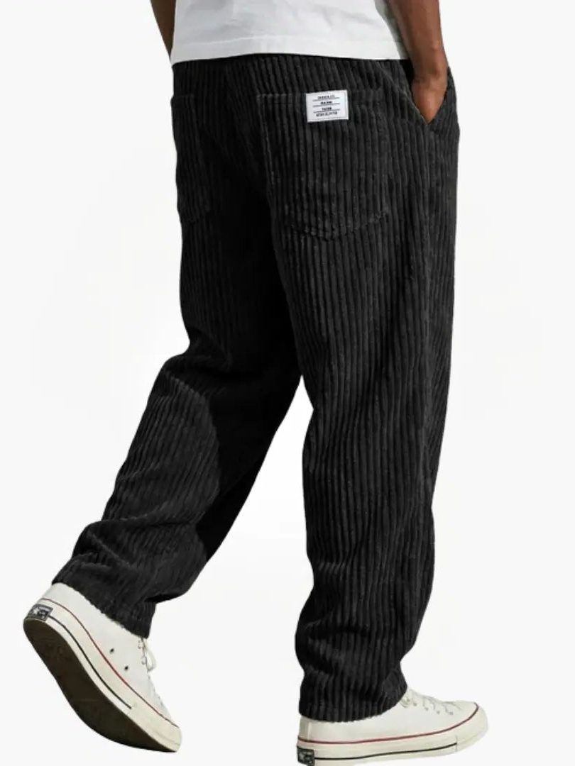 Relaxed Fit Corduroy Trousers for Men - Black
