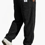 Relaxed Fit Corduroy Trousers for Men - Black