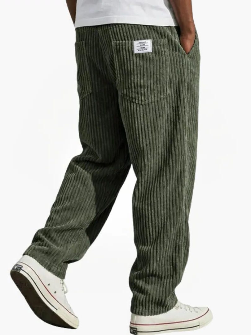 Relaxed Fit Corduroy Trousers for Men - Green