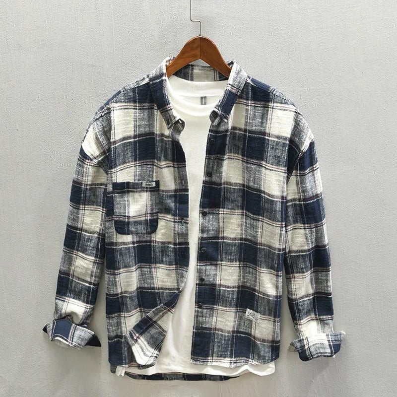 Relaxed Fit Plaid Shirt for Men - Drift Blue
