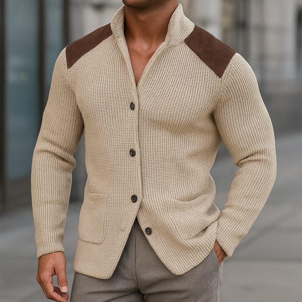 Ribbed Knit Button Cardigan for Men - Cream