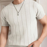 Ribbed Knit Crew Neck T-Shirt for Men - White