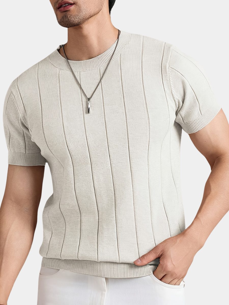 Ribbed Knit Crew Neck T-Shirt for Men