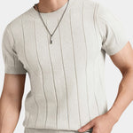 Ribbed Knit Crew Neck T-Shirt for Men