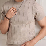 Ribbed Knit Crew Neck T-Shirt for Men - Beige