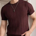 Ribbed Knit Crew Neck T-Shirt for Men - Brown