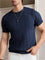 Ribbed Knit Crew Neck T-Shirt for Men - Navy Blue