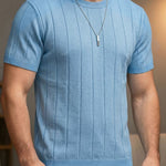 Ribbed Knit Crew Neck T-Shirt for Men - Light Blue