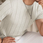 Ribbed Knit Crew Neck T-Shirt for Men - View 7