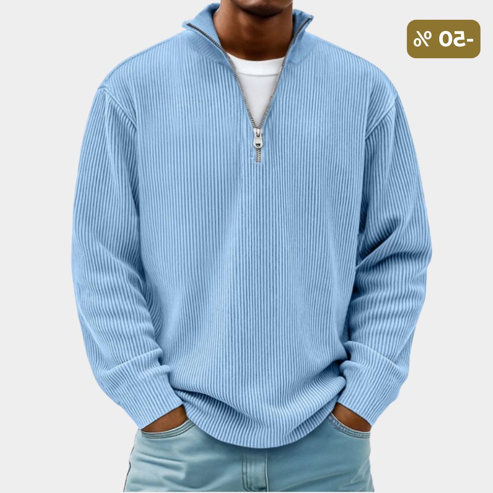 Ribbed Knit Half-Zip Jumper for Men
