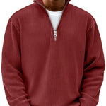 Ribbed Knit Half-Zip Jumper for Men - Red