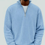 Ribbed Knit Half-Zip Jumper for Men - Blue