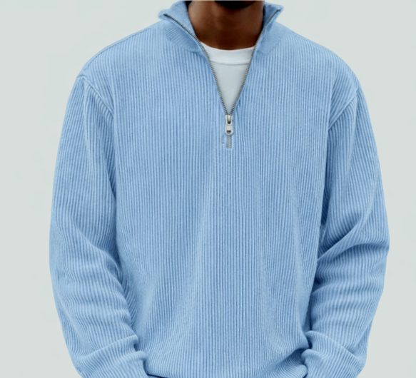 Ribbed Knit Half-Zip Jumper for Men - Blue