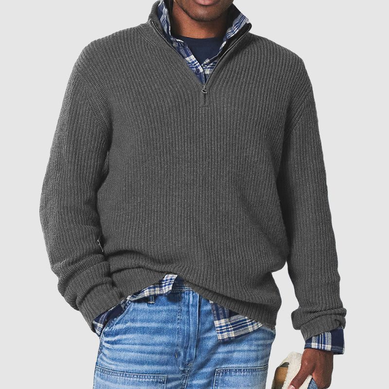 Chunky Ribbed Knit Half-Zip Jumper for Men - View 2