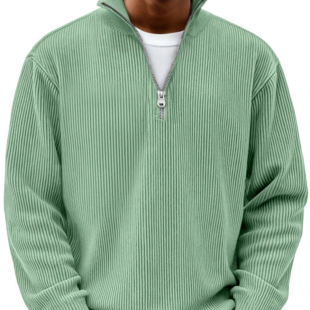 Ribbed Knit Half-Zip Jumper for Men - Green