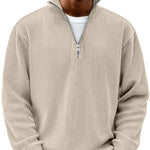 Ribbed Knit Half-Zip Jumper for Men - Khaki