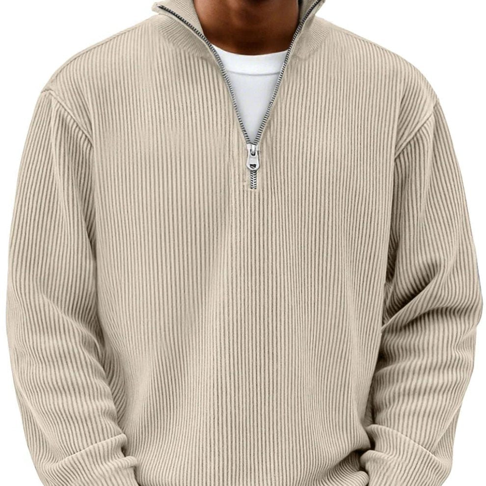 Ribbed Knit Half-Zip Jumper for Men - Khaki