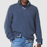 Chunky Ribbed Knit Half-Zip Jumper for Men - Blue