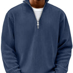Ribbed Knit Half-Zip Jumper for Men - Navy Blue