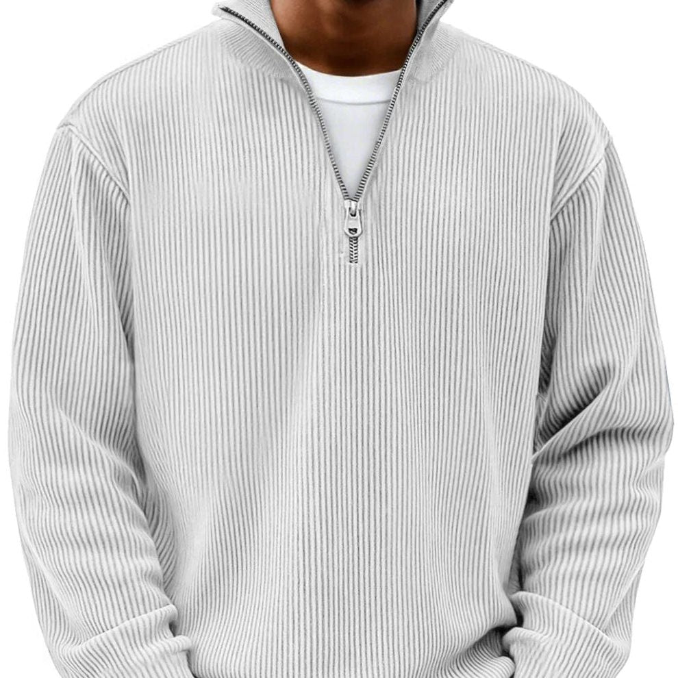 Ribbed Knit Half-Zip Jumper for Men - White