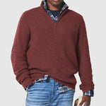 Chunky Ribbed Knit Half-Zip Jumper for Men - Red