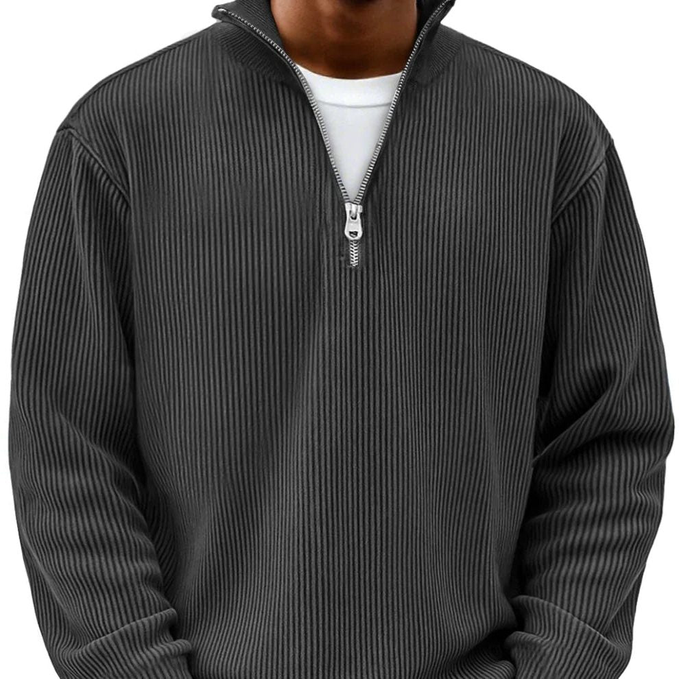 Ribbed Knit Half-Zip Jumper for Men - Black