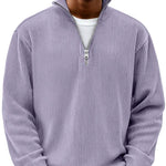 Ribbed Knit Half-Zip Jumper for Men - Purple