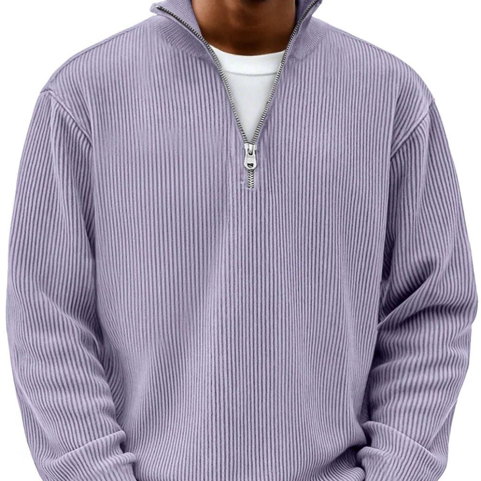 Ribbed Knit Half-Zip Jumper for Men - Purple