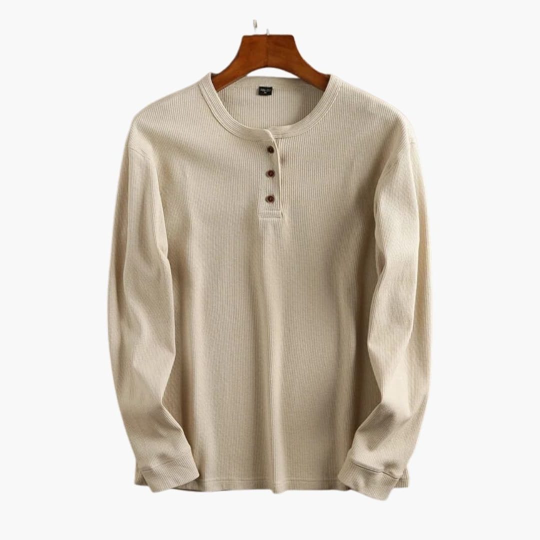 Ribbed Knit Henley Long Sleeve Top for Men