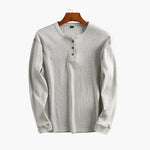 Ribbed Knit Henley Long Sleeve Top for Men - Light Grey