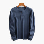 Ribbed Knit Henley Long Sleeve Top for Men - Navy