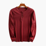 Ribbed Knit Henley Long Sleeve Top for Men - Red