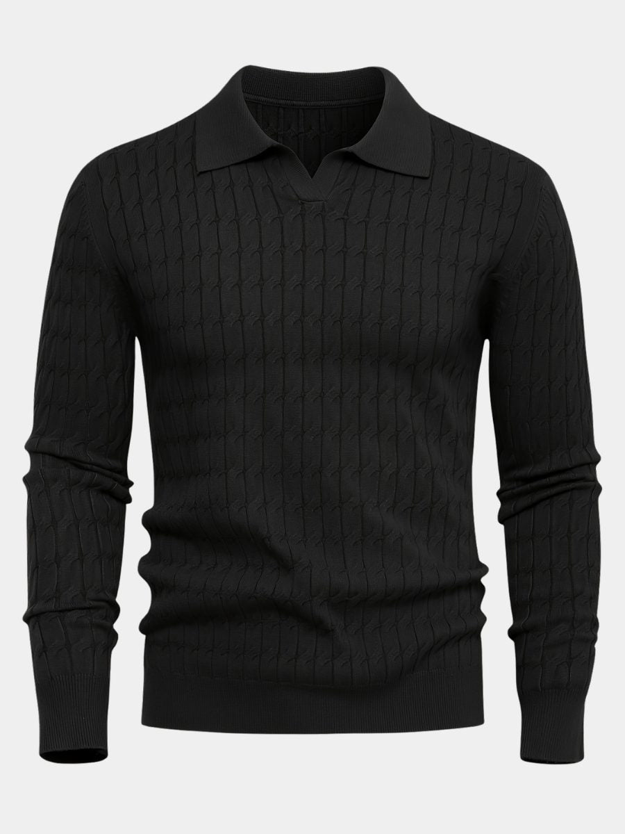 Ribbed Knit Polo Collar Sweater for Men