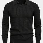 Ribbed Knit Polo Collar Sweater for Men