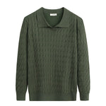 Ribbed Knit Polo Collar Sweater for Men - Green