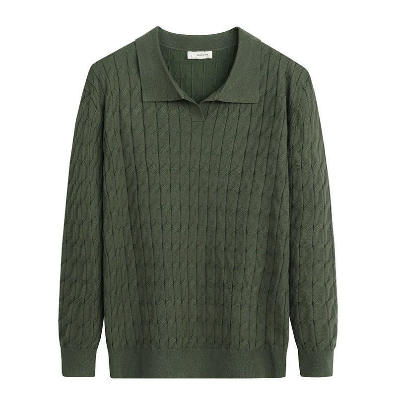 Ribbed Knit Polo Collar Sweater for Men - Green