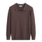 Ribbed Knit Polo Collar Sweater for Men - Brown