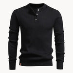 Ribbed Knit Round Neck Jumper with Button Closure for Men