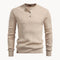 Ribbed Knit Round Neck Jumper with Button Closure for Men - Beige
