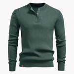 Ribbed Knit Round Neck Jumper with Button Closure for Men - Groen