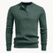 Ribbed Knit Round Neck Jumper with Button Closure for Men - Groen