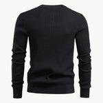 Ribbed Knit Round Neck Jumper with Button Closure for Men - View 2