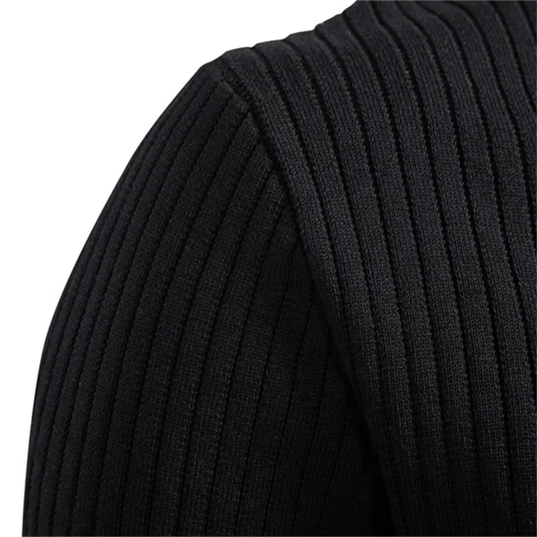 Ribbed Knit Round Neck Jumper with Button Closure for Men - View 5